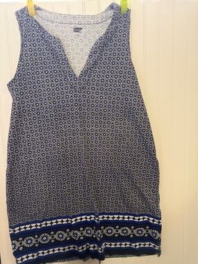 Lands' End Navy and White Sleeveless V-Neck Dress